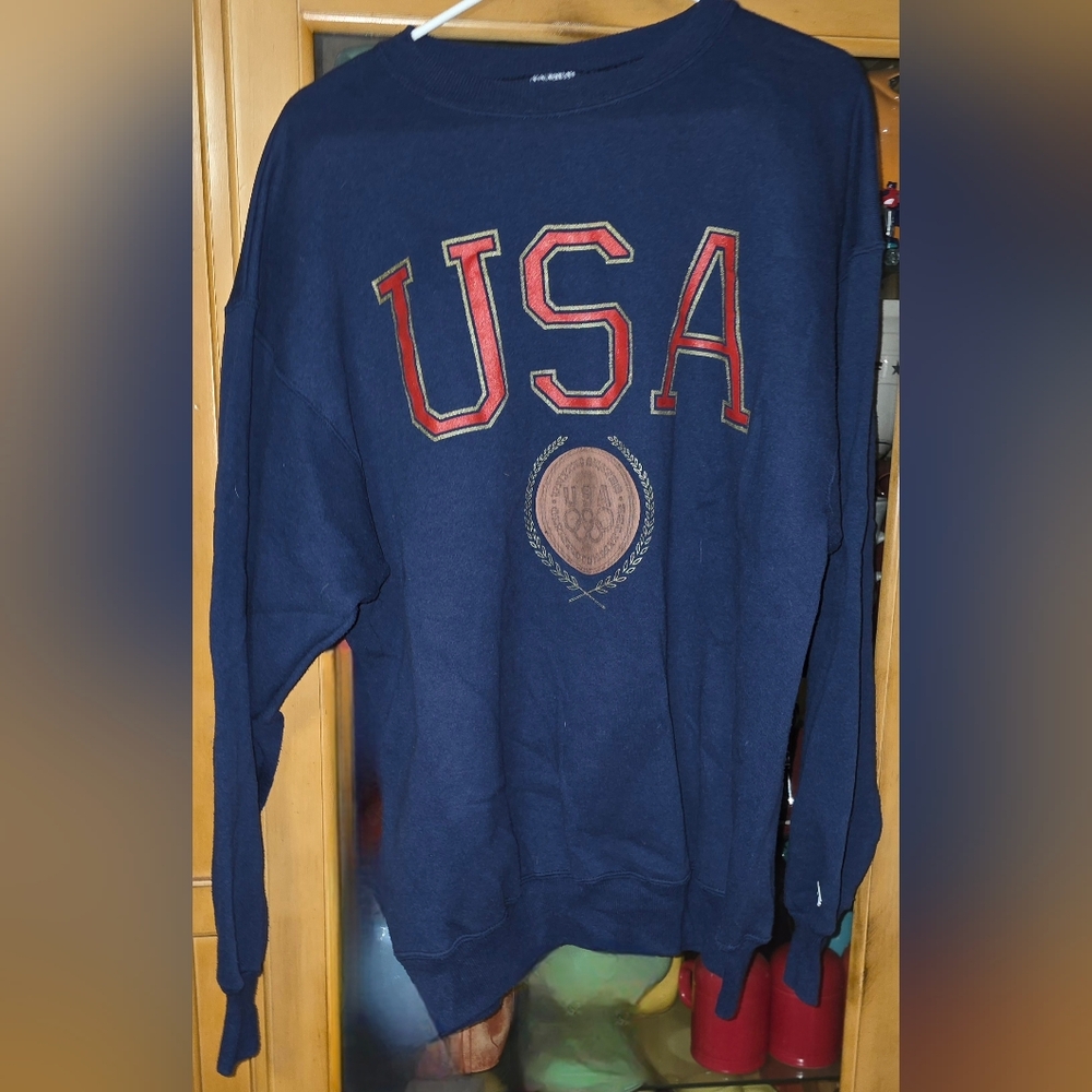 VINTAGE OLYMPICS CHAMPION  SWEATSHIRT SIZE XL NAVY OVERSIZED WARM COLLECTIBLE